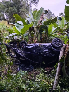 Veículo sai da pista e cai em ribanceira de 20 metros em Indaial