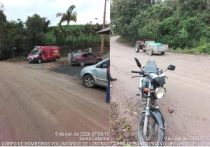 Colisão entre moto e máquina agrícola deixa jovem ferido em Lontras