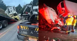 Corpo de Bombeiros Militar atende acidente com três caminhões na BR-282 em Rancho Queimado